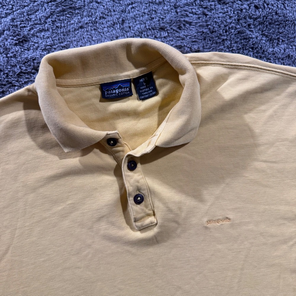 Patagonia Mens Large Yellow Organic Cotton Pique Short Sleeve‎ Polo Shirt L
